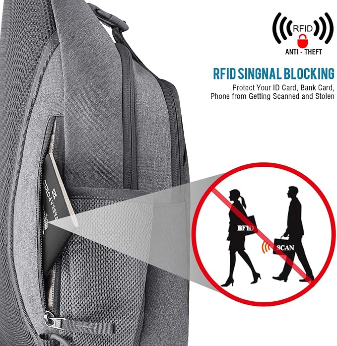 G4Free Sling Bag RFID Blocking Sling Backpack Crossbody Chest Bag Daypack for Hiking Travel(Gray)
