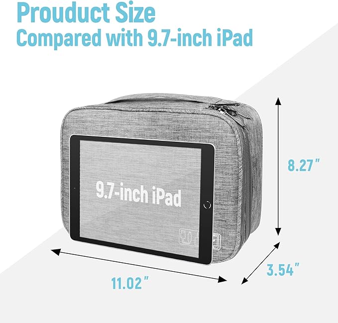 Electronics Travel Organizer,Large Double Layer Portable Waterproof Travel Organizer Bag for Charging Cable Storage,Ipad,Power Bank,Hard Drive etc,for Travel,Business,5pcs Cable Ties-Grey