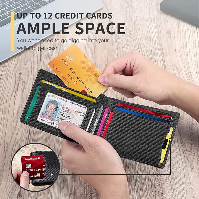 RUNBOX AirTag-Wallet-Mens-Slim-RFID Blocking Wallets Leather with Bill Compartment Air Tag Bifold Card Holder Wallet Gifts for Men Dad