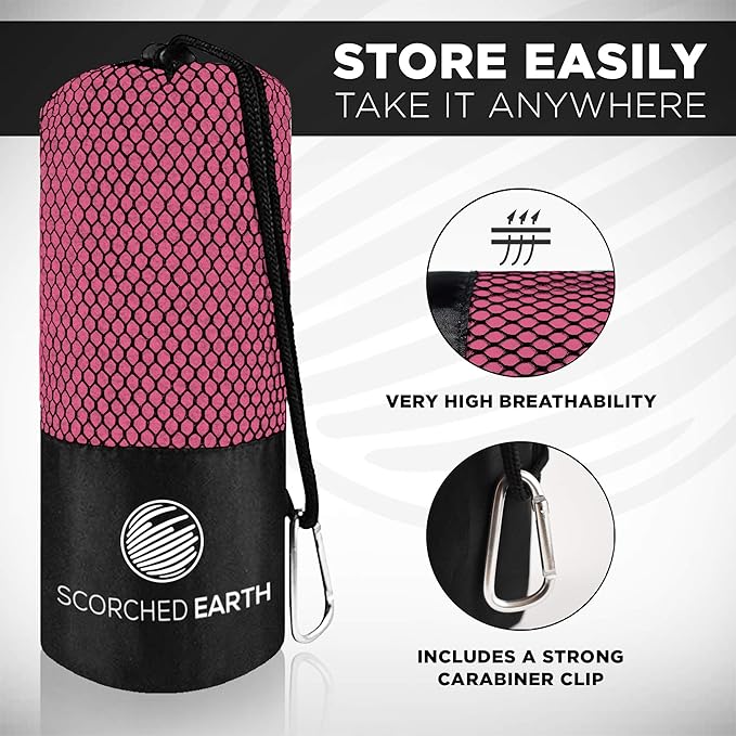 ScorchedEarth Microfiber Travel & Sports Towel Set (Rose Pink) - XL Set (39x70.5 & 12x24)