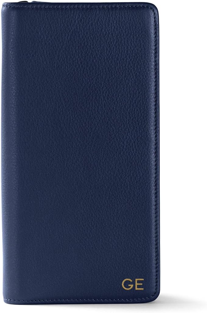 Leatherology Navy Blue Travel Zip Organizer Wallet, Passport Holder, RFID Available, Full Grain Leather