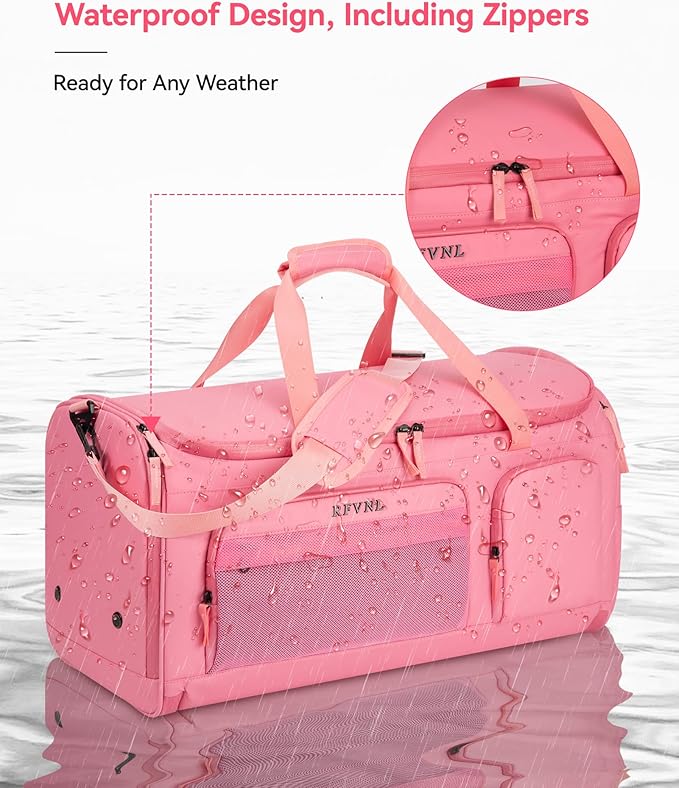 Large 3 In 1 Waterproof Garment Duffle Bags with Shoe Compartment, Mens Carry On Convertible Garment Bags Combo with Wet Compartment, Suit Bag Travel for Men and Women (pink)
