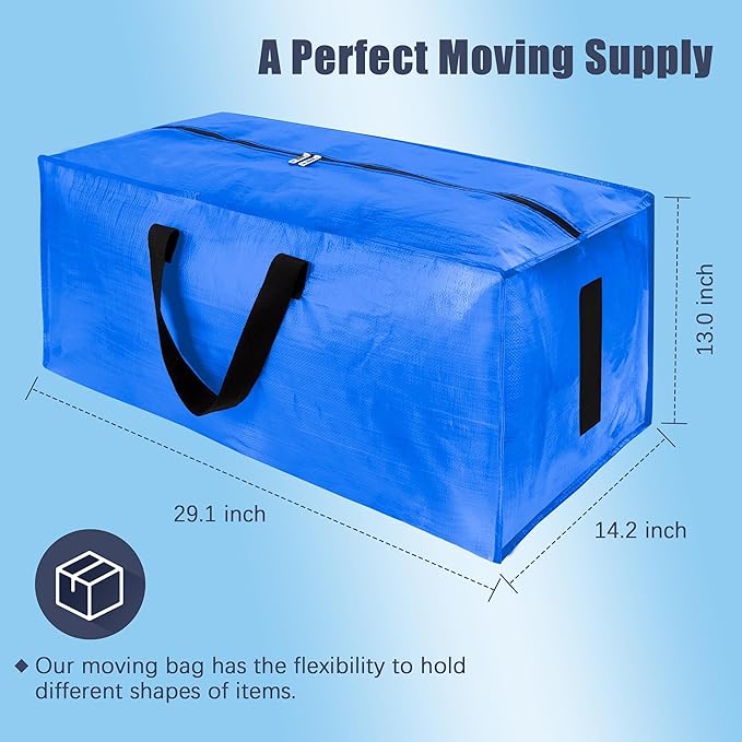 4 Pack Large Strong Moving Bags with Zippers & Carrying Handles - Water-Resistant - Heavy Duty Storage Tote for Space Saving, Fold Flat, Alternative to Moving Box (Multicolored)
