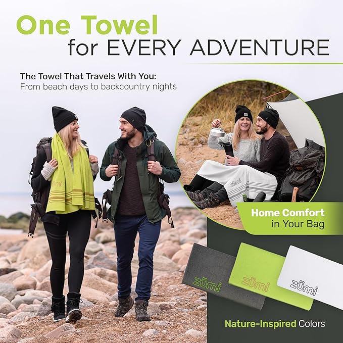 Zumi 100% Cotton Quick Dry Large Travel Towel - Soft, Thin, Compact, Highly Absorbent, Lightweight Camping Towel for Beach, Gym, Bath, Shower, Swimming, Dorm, RV - White