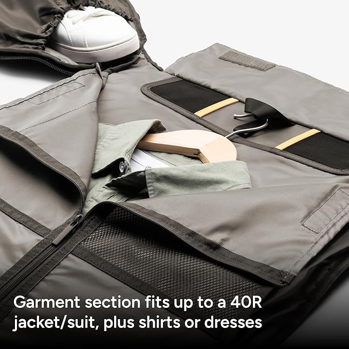 Halfday Convertible 2-in-1 Premium Garment Duffel Weekender Bag 40L | Wrinkle-Free Travel, Hanging Suit Compartment, Shoe Pockets, Trolley Sleeve. Balistic Nylon Carry-On, Jet