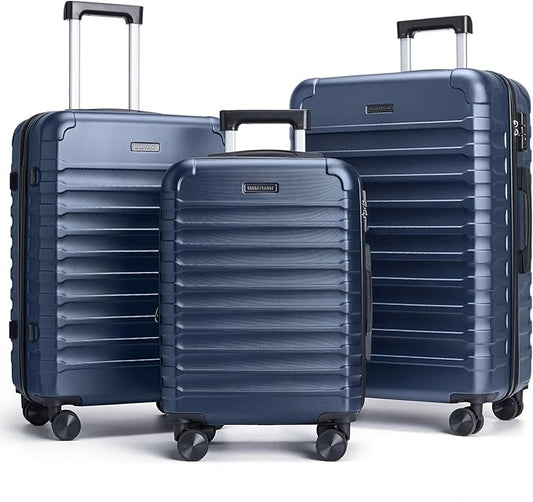 LIGHT FLIGHT Luggage Sets, 3 Piece Durable Suitcase Set with Spinner Wheels, 3 Pcs Hardside Lightweight luggage with TSA Lock, Large Checked Travel Suitcases, 20/24/28 Inch, Dark Blue