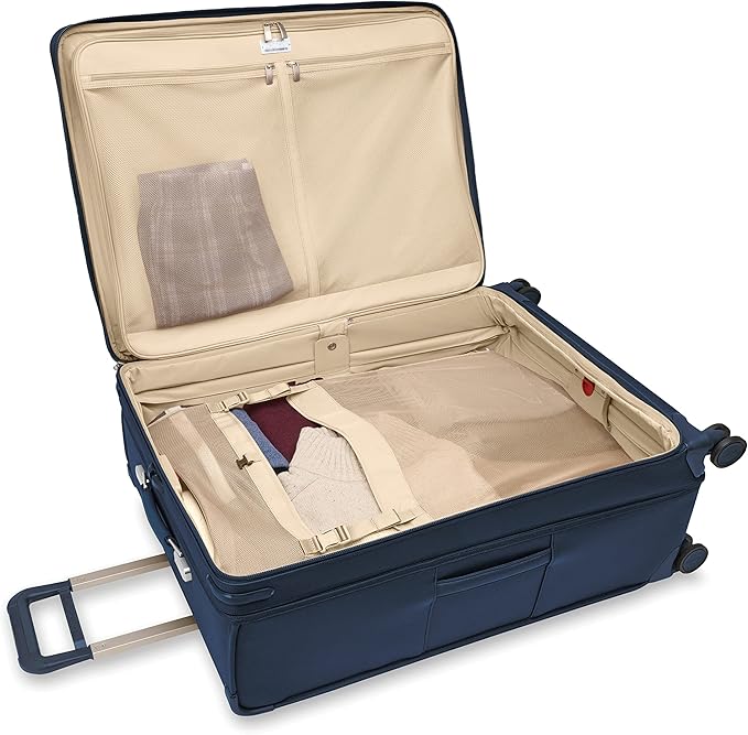 Briggs & Riley 31" Extra Large Expandable Spinner - Checked Luggage for Travel, Suitcases with Wheels, Softside Rolling Bag for Men & Women, Self-Repairing Zipper - Baseline Collection, Navy