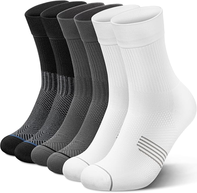 PAPLUS 3 Pairs Running Compression Socks for Men & Women, Atheltic Crew Socks with Cushion, Arch Support for Hiking, Cycling