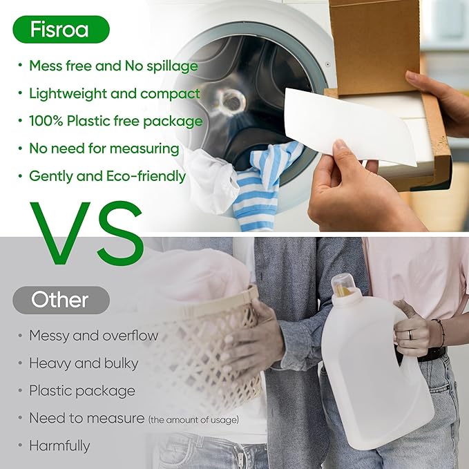Travel Laundry Detergent Sheets Fisroa 300 Loads Eco-friendly Washing Detergent Sheets Plastic-Free Washer Sheets, Fresh Linen Scent Liquidless Laundry Sheets Strips for Camping Dorm