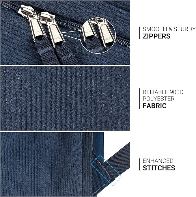 ZORFIN 26L Backpack for College, and Travel: Corduroy Bookbag - Midnight Blue