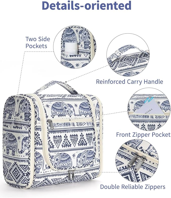 Narwey Hanging Toiletry Bag for Women Travel Makeup Bag Organizer Toiletries Bag for Cosmetics Essentials Accessories (Large, Elephant)
