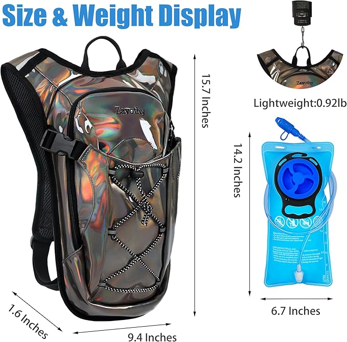 Reflective Hydration Backpack, Hydration Pack - Water Backpack with 2L/3L Hydration Bladder, Essential for Festivals - Rave Hydration Pack for Hiking, Running, Cycling, and Festivals