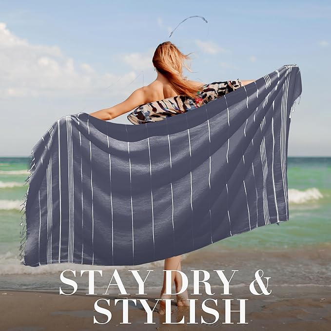 Oversized Sand Resistant Prewashed Turkish Cotton Quick Drying, Compact, Lightweight Beach, Bath, Pool, Gym, Yoga Towel - 40x71
