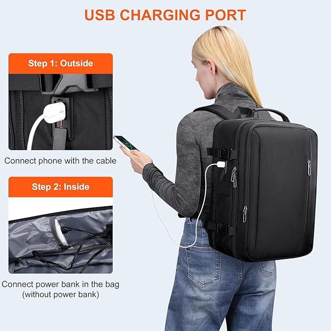 PIJUSHI Travel Backpack for Women Men Expandable Carry on Luggage Backpack Airline Approved Personal Item Laptop Bag(PE034 Black)
