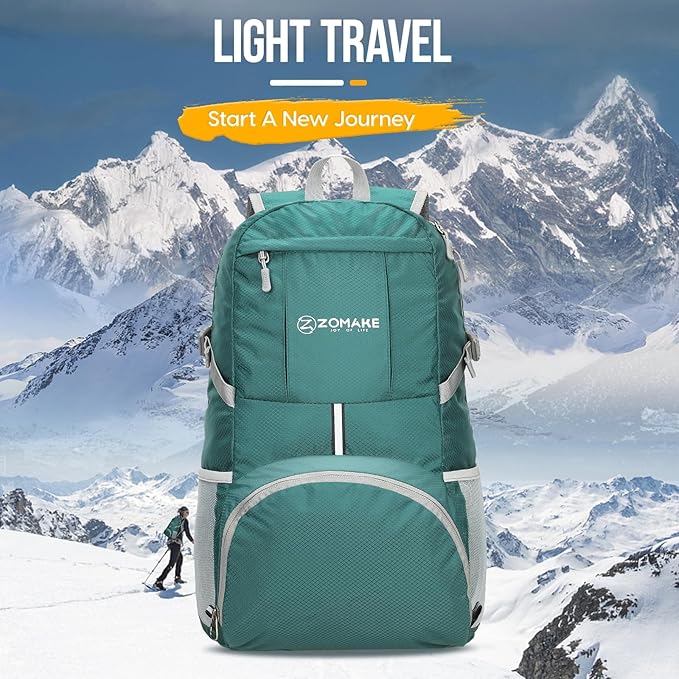 ZOMAKE Lightweight Packable Backpack 35L, Light Foldable Backpacks Water Resistant Collapsible Hiking Bag, Compact Folding Day Pack for Travel Camping(Dark Green)