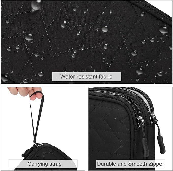FYY Electronic Organizer, Travel Cable Organizer Bag Pouch Electronic Accessories Carry Case Portable Waterproof Double Layers All-in-One Storage Bag for Cable, Cord, Charger, Phone,-Pattern Black(M)