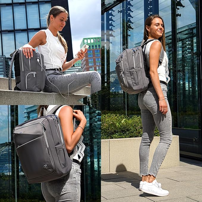 Swissdigital Design Laptop Backpack For Women，Travel Backpack With USB Charging Port，Fits 15.6 Inch School Computer Backpacks For Work Business,Grey | KATY ROSE
