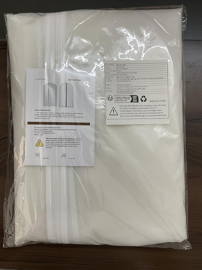 Garment Bag Covers 24'' x48'' Garment Bags White Breathable Full Zipper Dust Cover for Clothes Storage Closet Pack of 6