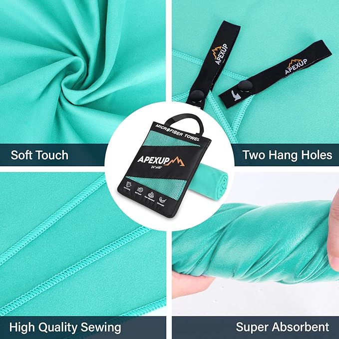 APEXUP Microfiber Travel Towel, Ultra Absorbent Quick Dry Towels, Lightweight Gym Sports Camping Towel for Workout, Yoga, Beach, Shower, Swimming (24"×12", Mint Color)