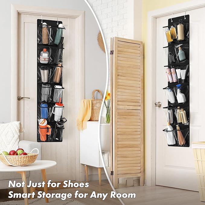 Simple Houseware 24 Pockets - 2PK 12 Large Pockets Over Door Hanging Shoe Organizer, Black