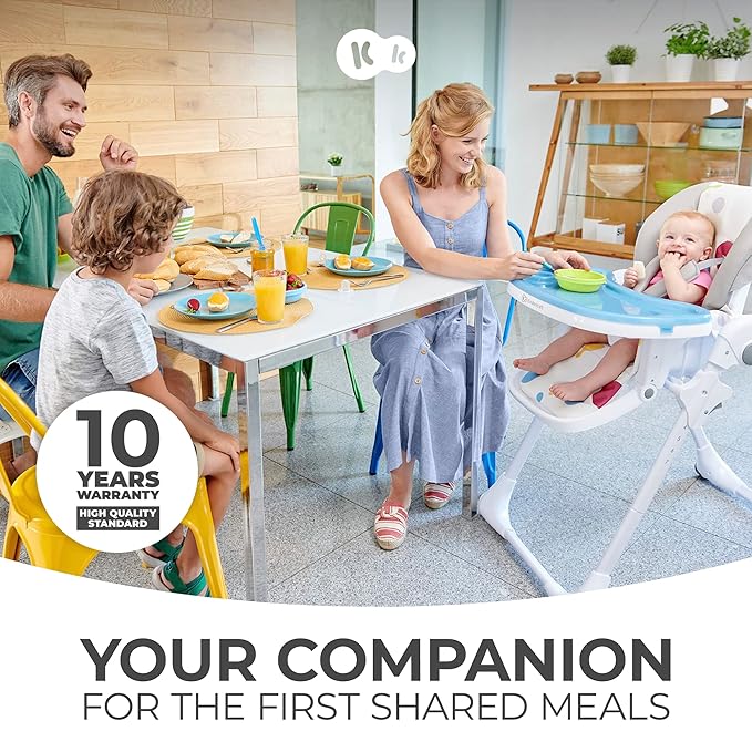 Kinderkraft Highchair Yummy, Baby Chair, Ergonomic, Comfortable, Reclining, Foldable, with Ajustable Height, Footrest, Detachable Double Tray, for Toddler, from 6 Month to 3 Years, Gray