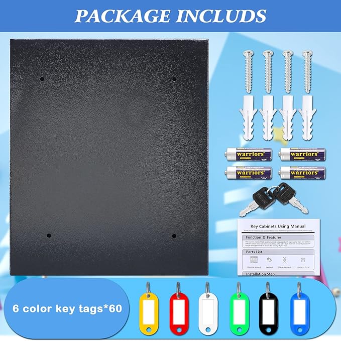 KYODOLED Electronic 60-Key Cabinet Wall-Mounted Digital Key Safe, Key Lock Box, Large Security Key Box for Keys Holder, Heavy-Duty Combination Lock Storage Box, 14.3'' X 12'' X3.94'' (Black, 60 Keys)