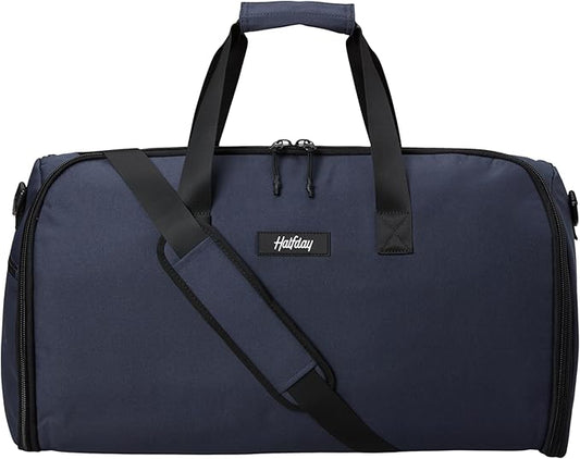 Halfday Convertible 2-in-1 Garment Duffel Weekender Bag 45L | Wrinkle-Free Travel, Hanging Suit Compartment, Shoe Pockets, Trolley Sleeve. Durable & Water-Resistant Carry-On, Marine