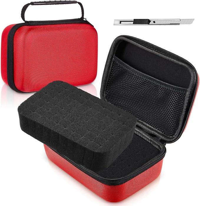 EVA Hard Case with Customizable Foam Protective EVA Carrying Case Shockproof Outdoor for Camera, Digital Products, Electronic Instruments with Knife(Red,7.1 x 4.7 x 3.1 Inch)