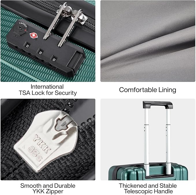 Hanke 20 Inch Carry On Luggage 22x14x9 Airline Approved Lightweight PC Hard Shell Suitcases with Wheels Travel Luggage Rolling Suitcase Travel Luggage Bag for Weekender(Blackish Green)