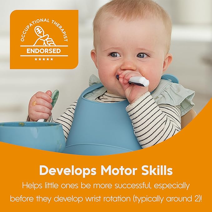 NumNum Baby Spoons Set, Baby Essentials Pre-Spoon GOOtensils for 6+ Months, First Stage Self-Feeding Spoons for Baby Led Weaning (BLW), Silicone Toddler Utensils, BPA-Free, 2 Pack Red/Yellow