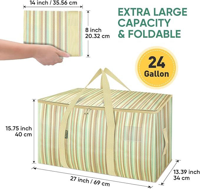 BALEINE 8-Pack Oversized Moving Bags with Reinforced Handles, Heavy-Duty Storage Tote for Clothes, Moving Supplies (Color Strip, 8-Pack)