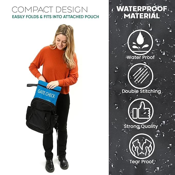 Reperkid Booster Seat Travel Bag for Airplane, Blue, 17" H x 16.5" W x 9.5" D, Compatible with Gb Pockit Stroller and Most Boosters– Premium Waterproof Cover, Hand Bag Design, Durable Zipper