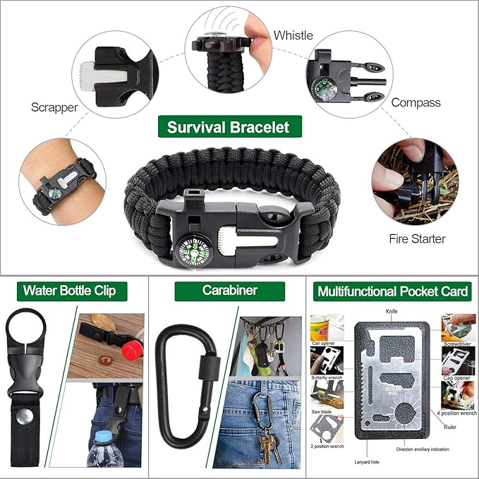 Survival Kit 35 in 1, First Aid Kit, Survival Gear, Survival Tool Gifts for Men Boyfriend Him Husband Christmas Camping, Hiking, Hunting, Fishing