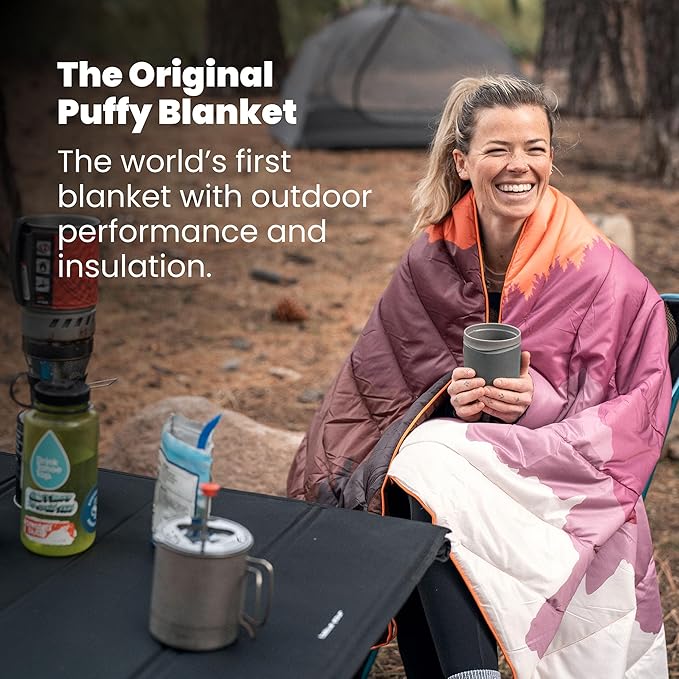 Rumpl Original Puffy Blanket - Warm, Water-Resistant Camping Blanket with 100% Recycled Synthetic Insulation, 52"x75", Original Puffy V2, Baja Fade