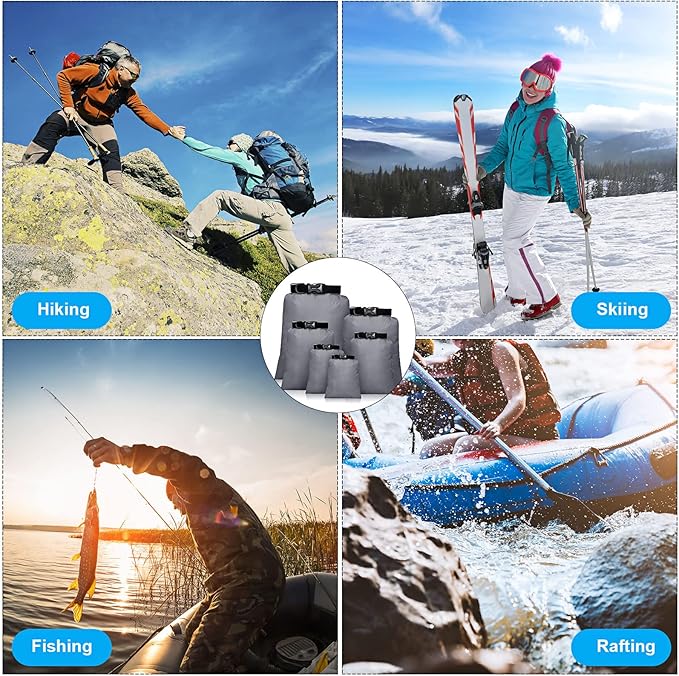Shappy Waterproof Dry Bag Set 6 Sizes Lightweight Sacks and Long Adjustable Shoulder Strap Outdoor Water Proof Keep Gear Dry Bag Stuff Sacks for Backpacking, Boating, Hiking, Camping