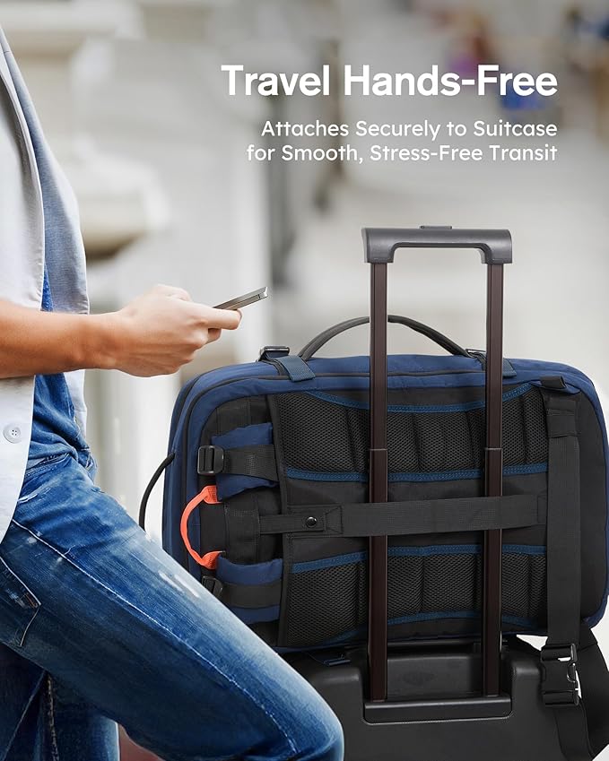 Tolaccea Travel Laptop Backpack, TSA Flight Approved Carry On Travel Duffel Backpack, Dual Laptop Storage for 17.3" and 15.6" Laptop, Large Luggage Backpack 40-45L Expandable for Men Women (Navy Blue)