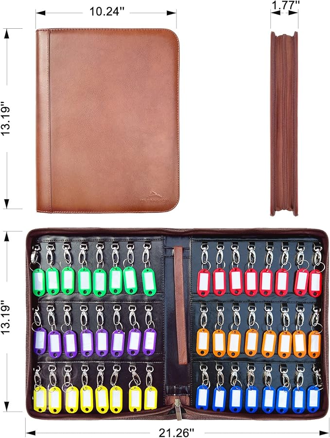 Portable Key Organizer,Zippered Key Organizers Case with 48 Key Hooks and Tags Key Storage,Leather Apartment Manager and Landlord Key Holder,Key Organizer Box for Real Estate Sales,Hotels,Car Service