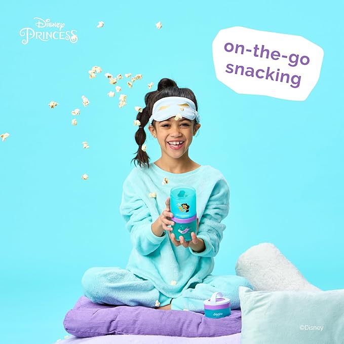 Whiskware Disney Princess Aladdin, Stackable Snack Containers for Kids, 3 Stackable Snack Cups for School or Travel, Backpack and Cupholder Friendly, Jasmine and Magic Carpet