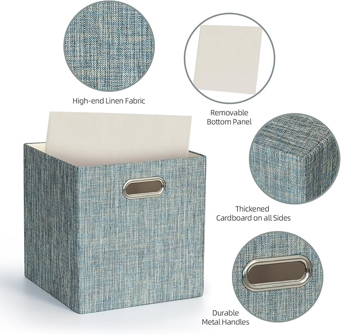 Posprica Storage Basket Bins,13×13×13 Foldable Storage Boxes Fabric Drawer Cubes for Closet Shelf Cabinet Bookcase - Set of 4,Teal