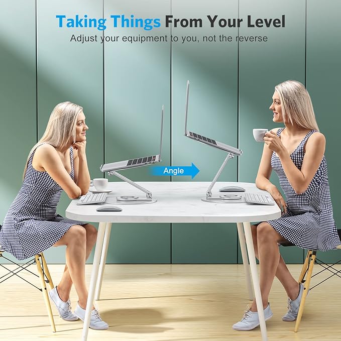 Adjustable Laptop Stand with 360 Rotating Base, OMOTON Ergonomic Laptop Riser for Collaborative Work, Dual Rotary Shaft Fully Foldable for Easy Storage, Fits MacBook / All Laptops up to 16 inches