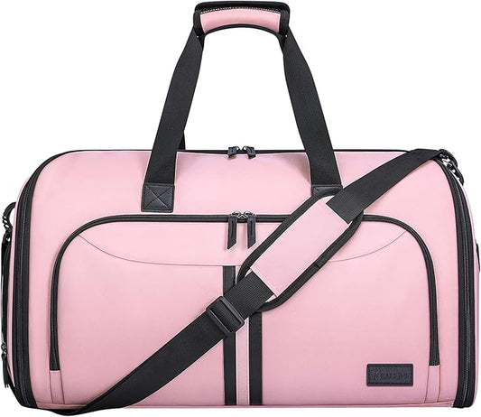 BALEINE Convertible Garment Bag with Shoe Compartment, 2 in 1 Carry on Garment Duffle Bags for Travel, Suit Bag for Men Women (Pink)