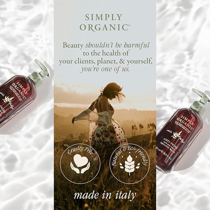 SIMPLY ORGANIC Frizz Control Hair Shampoo Scalp Wash Made in Italy, All Natural Cruelty Free Hair Care for Women & Men with Aloe Leaf Juice & Olive Leaf Extract, 251ml/8.5floz, ANTI-FRIZZ
