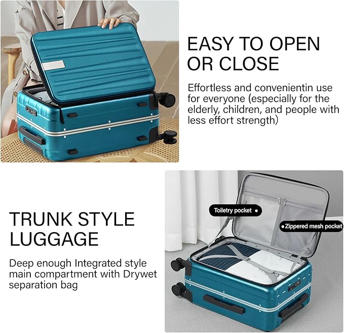 Hanke 24 Inch Checked Luggage PC Hard Case Luggage Top Opening Aluminum Frame Tsa Luggage Suitcases with Wheels for Travel Woman Men, Caribbean Blue.