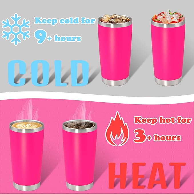 20 oz Tumbler with lid Double Wall Vacuum Insulated Tumblers Stainless Steel Coffee Mug Travel Coffee Tumbler Powder Coated Tumbler Cup Keep Hot&Cold - (Hot Pink 1 Pack)