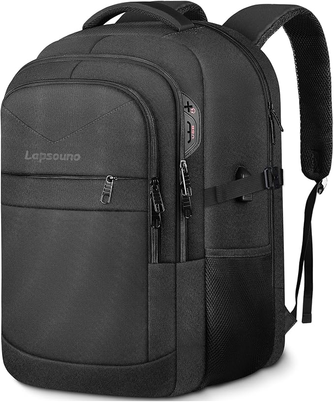 Lapsouno Laptop Backpack, Travel Laptop Backpack, Business Anti Theft Slim Sturdy 15.6 Inch TSA Friendly with USB Port, Water Resistant College School Computer Bag Gifts for Men Women, Black