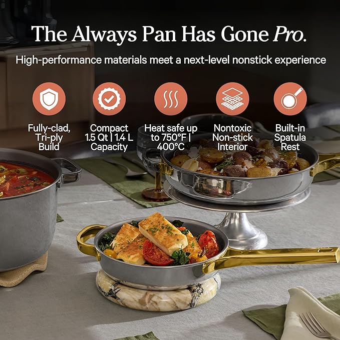 Our Place Titanium Pro Mini Cookware Duo – Always Pan & Perfect Pot with Nonstick No-Coating Technology | Tri-Ply Titanium & Stainless Steel | Safe for Oven, Induction & Cooktops up to 750°F | Gold