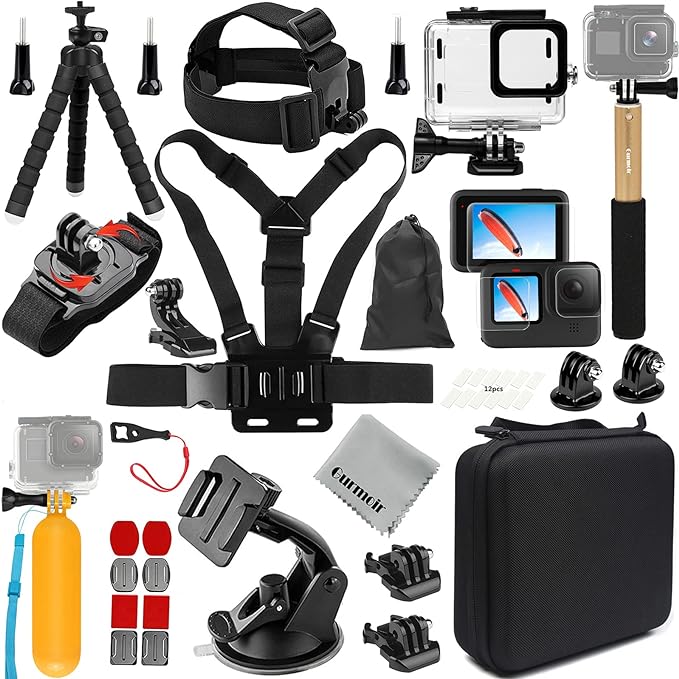 Gurmoir Accessory Pack for Go Pro 13 12 11 10 9 Hero, Full Essential Accessories Kit with Waterproof Protective Housing Case for GoPro Hero 13 12 11 10 9 Black(DT06)