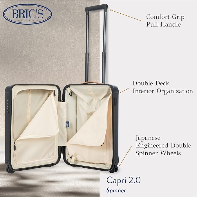 Bric's Capri 2.0 21-Inch Spinner - Luxury Carry On Luggage With Spinner Wheels - Lightweight Suitcases with Wheels Made From Durable Polycarbonate - Matte Black