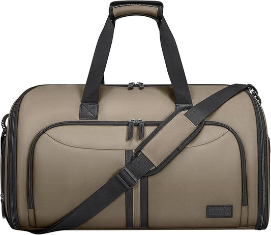 BALEINE Convertible Garment Bag with Shoe Compartment, 2 in 1 Carry on Garment Duffle Bags for Travel, Suit Bag for Men Women (Brown)