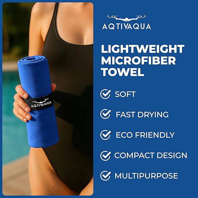 AqtivAqua Quick Dry Towel - Lightweight Microfiber Travel Towel w/Bag - Fast Drying Towel Set for Camping, Beach, Pool, Gym, Backpacking, Sports, Yoga & Swim Use, Hiking (Royal Blue, M:24"x40")